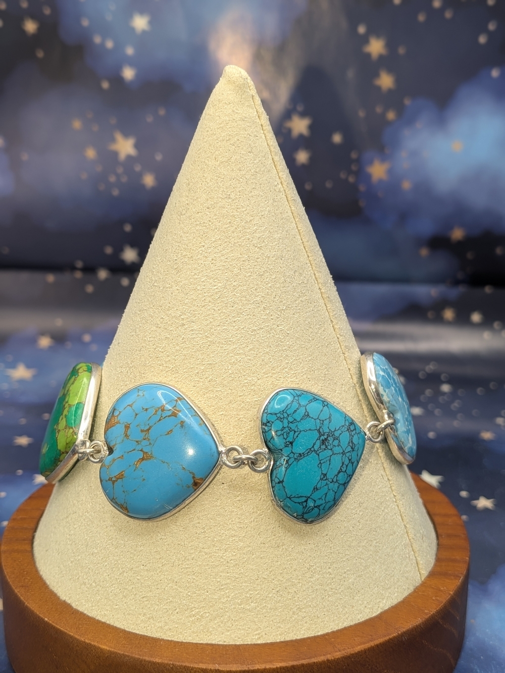 Sterling Plated Turquoise Heart Link Bracelet - Blue and Green Stone Jewelry
